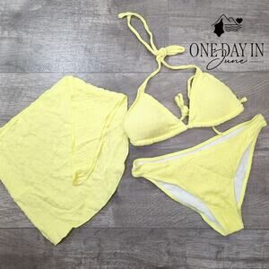 Aleumdr Textured Triangle 3 Piece Bikini Swimsuit Size M